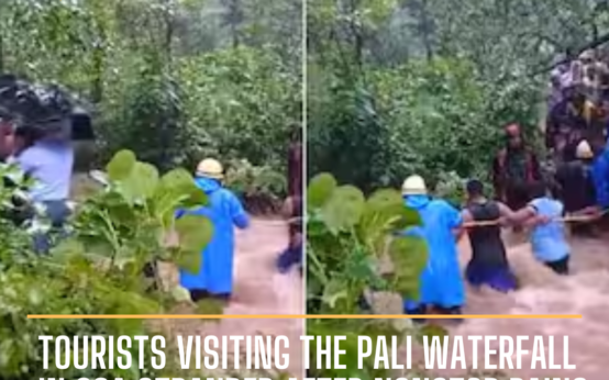 Another case of individuals being stuck owing to continuous rains has been reported. Tourists were trapped in Goa while visiting the Pali Waterfall.