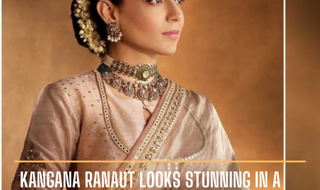 Kangana was seen looking elegant in a royal-looking tissue saree during the promotions for her next flick "Emergency."