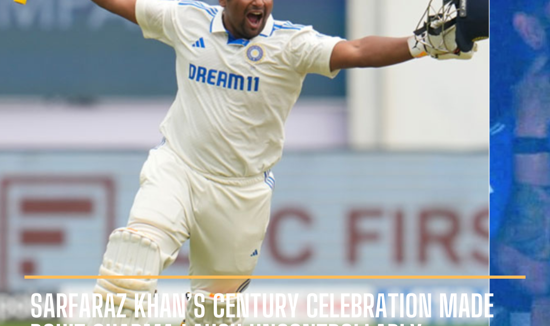Rohit Sharma nearly falls off seeing Sarfaraz celebrate his century celebration.