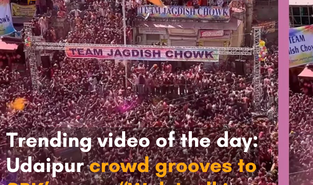 Fans celebrate Holi 2025, grooving to Shah Rukh Khan’s popular song from the film “Baadshah” in Udaipur.