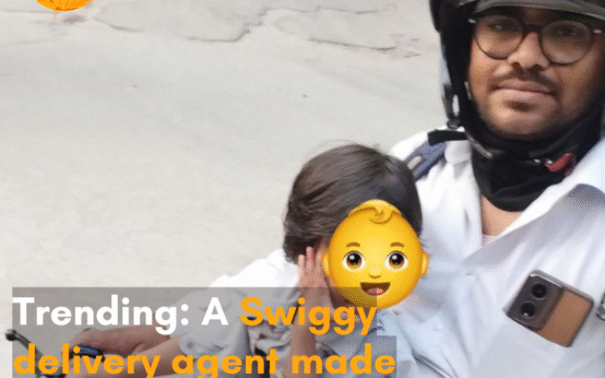 A post went viral about a Swiggy delivery agent making deliveries with his toddler due to a lack of childcare options; netizens reacted.
