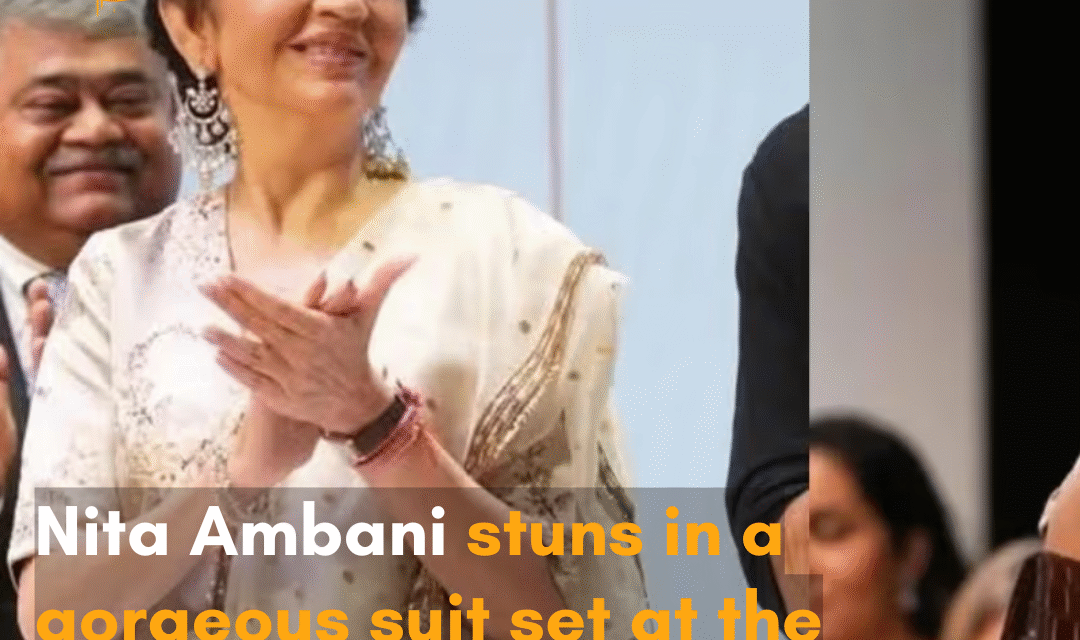 Nita Ambani turned heads in a stunning traditional suit paired with huge sparkling diamond earrings.