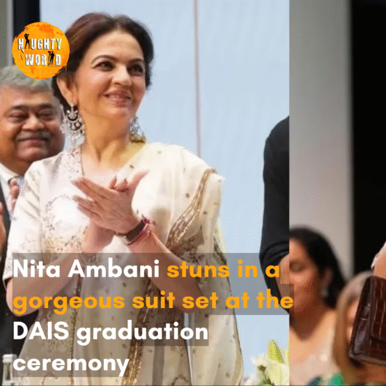 Nita Ambani turned heads in a stunning traditional suit paired with huge sparkling diamond earrings.