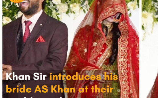 At their wedding reception in Patna, AS Khan’s bridal attire featured an embellished red lehenga.
