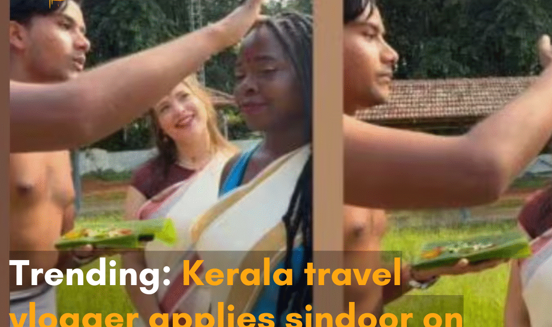 The viral video shows the man visiting a temple with his foreign friends and applying sindoor to their foreheads.