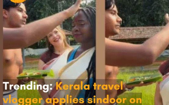 The viral video shows the man visiting a temple with his foreign friends and applying sindoor to their foreheads.