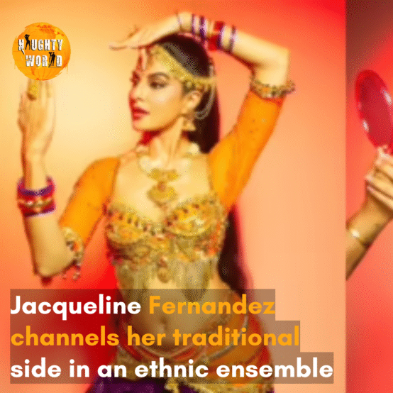 The actress looked stunning in a bright orange, embellished choli and a deep purple draped skirt.