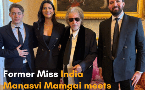 She dazzled in a chic black fit, meeting them ahead of a film shoot in Rome.