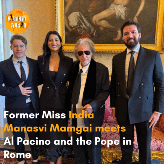 She dazzled in a chic black fit, meeting them ahead of a film shoot in Rome.