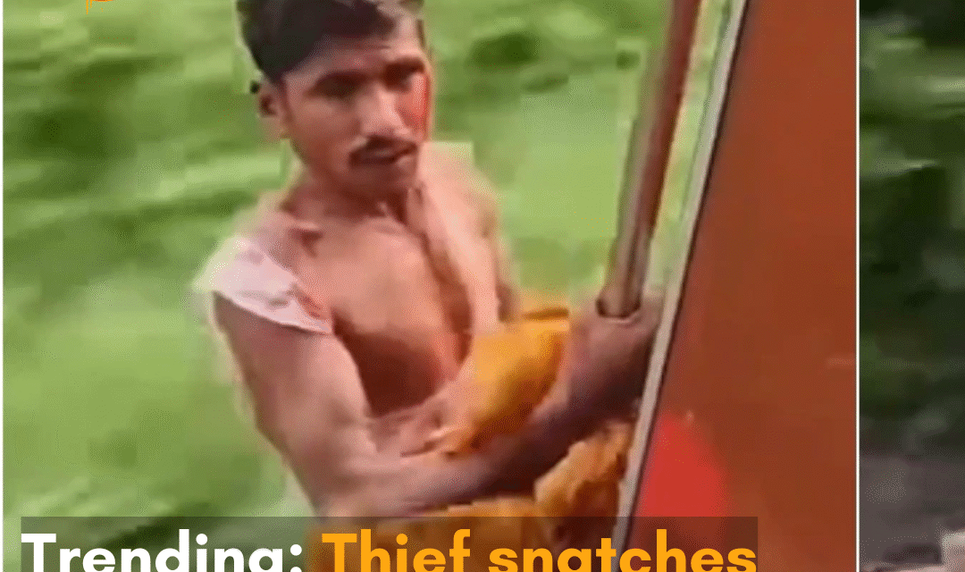 The viral video shows the thief jumping off the train as passengers beat him; netizens react.