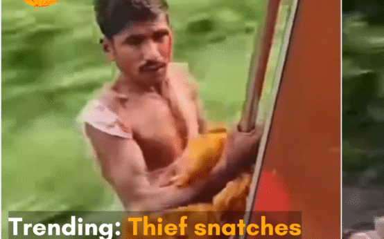 The viral video shows the thief jumping off the train as passengers beat him; netizens react.