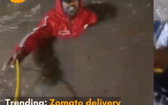 A video showing him falling into an open drain, with his phone getting swept away and his bike suffering damage, has gone viral on the internet.