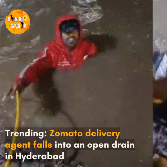 A video showing him falling into an open drain, with his phone getting swept away and his bike suffering damage, has gone viral on the internet.