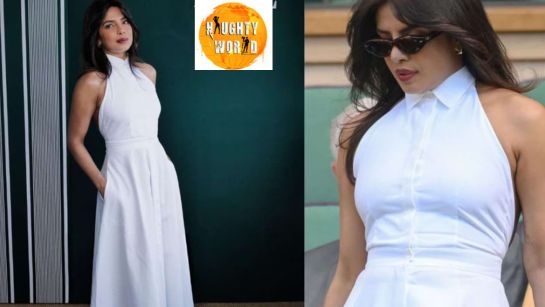 Priyanka Chopra served a fashionable look in a fitted white gown