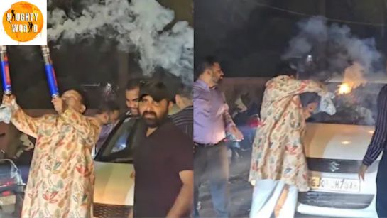 Trending Businessman of Gujarat blocks road and bursts firecrackers on son’s birthday