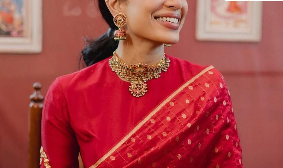 SobhitaDhulipala stunned in a red saree, showcasing her effortless elegance
