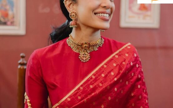 SobhitaDhulipala stunned in a red saree, showcasing her effortless elegance