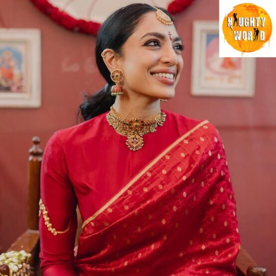 SobhitaDhulipala stunned in a red saree, showcasing her effortless elegance
