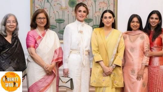 Karisma Kapoor served ethereal looks in a yellow saree as she met Queen Rania of Jordan