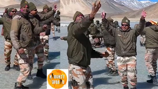 Trending ITBP jawans seen celebrating Holi with locals near frozen Pangong Lake