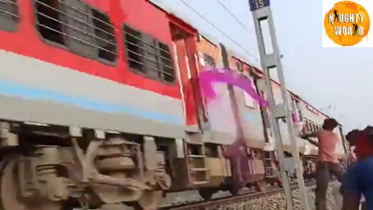 Trending: Men throw coloured water, cow dung at speeding train