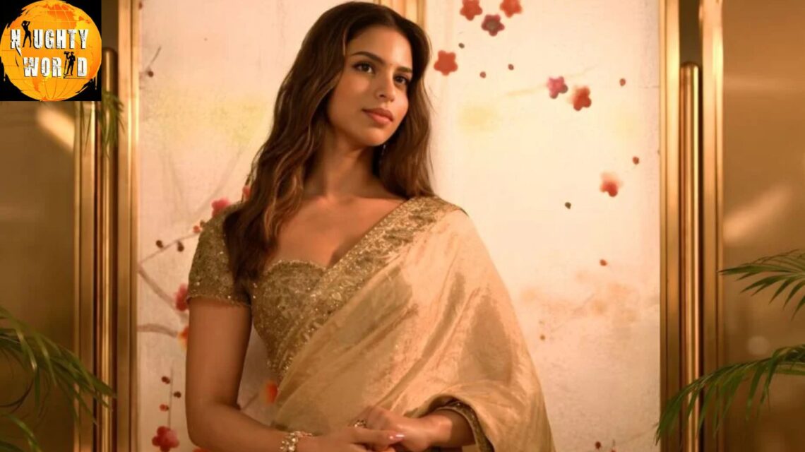 Suhana Khan stuns in a gold hand-embroidered tissue saree by Arpita Mehta