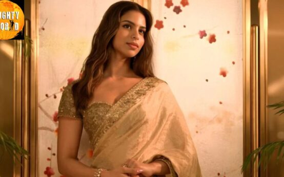 Suhana Khan stuns in a gold hand-embroidered tissue saree by Arpita Mehta
