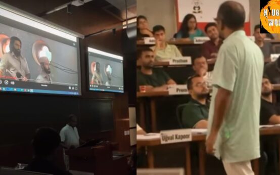 An IIM professor from Ahmedabad teaches statistics in class with the example of the Dhurandhar scene.