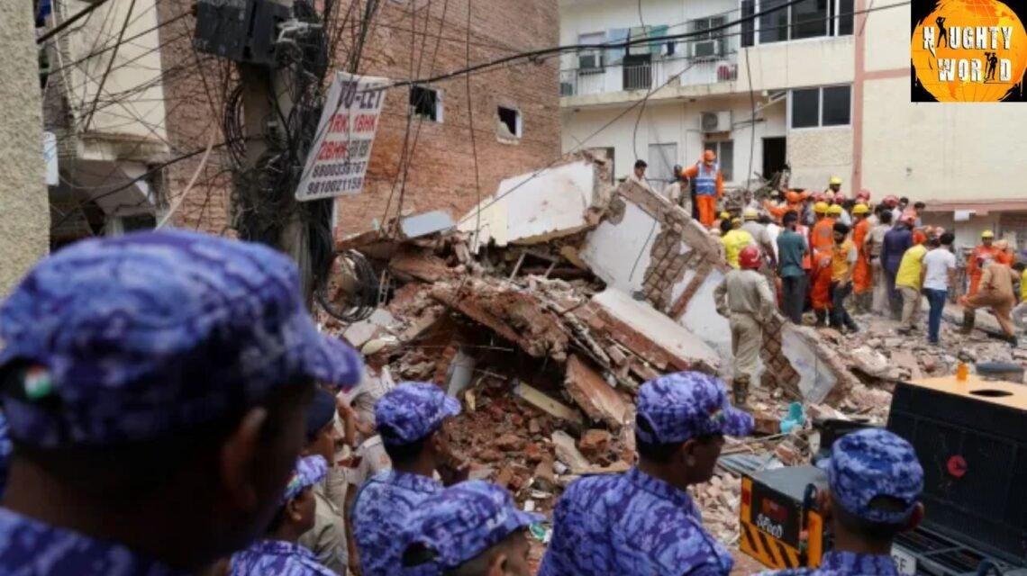 The five-storey building collapsed in Satya Niketan on Sunday in Delhi.